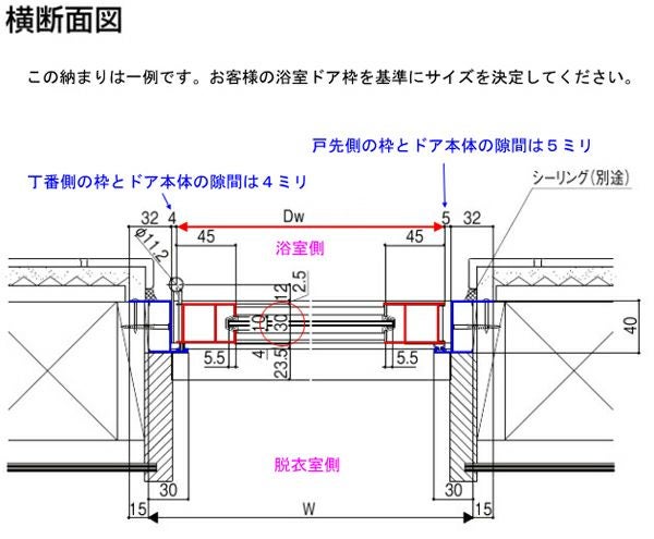 プロ向き】ロンカラー浴室ドア 本体のみ 樹脂パネル付完成品 丁番付